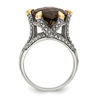 Shey Couture Sterling Silver Ring with 14K Accent Antiqued Trillion Checkerboard Smoky Quartz view 2
