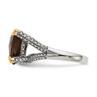 Shey Couture Sterling Silver Ring with 14K Accent Antiqued Trillion Checkerboard Smoky Quartz view 3