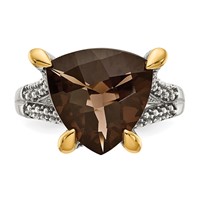 Shey Couture Sterling Silver Ring with 14K Accent Antiqued Trillion Checkerboard Smoky Quartz view 5