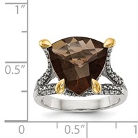 Shey Couture Sterling Silver Ring with 14K Accent Antiqued Trillion Checkerboard Smoky Quartz view 4