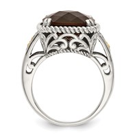 Shey Couture Sterling Silver Ring with 14K Accent Antiqued Cushion Checkerboard Smoky Quartz view 2