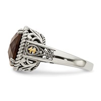 Shey Couture Sterling Silver Ring with 14K Accent Antiqued Cushion Checkerboard Smoky Quartz view 3