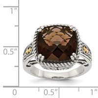 Shey Couture Sterling Silver Ring with 14K Accent Antiqued Cushion Checkerboard Smoky Quartz view 4