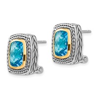 Shey Couture Sterling Silver Earrings with 14K Accent Antiqued Cushion Bezel Swiss Blue Topaz Omega Back view 2