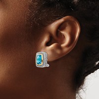 Shey Couture Sterling Silver Earrings with 14K Accent Antiqued Cushion Bezel Swiss Blue Topaz Omega Back view 3