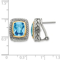 Shey Couture Sterling Silver Earrings with 14K Accent Antiqued Cushion Bezel Swiss Blue Topaz Omega Back view 4