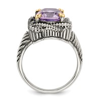 Shey Couture Sterling Silver Ring with 14K Accent Antiqued Cushion Pink Quartz view 2