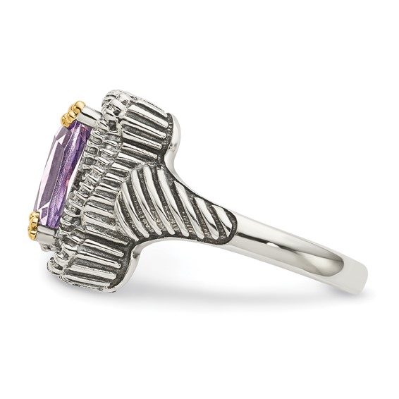Shey Couture Sterling Silver with 14K Accent Antiqued Cushion Pink Quartz Ring