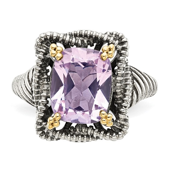 Shey Couture Sterling Silver with 14K Accent Antiqued Cushion Pink Quartz Ring