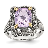 Shey Couture Sterling Silver Ring with 14K Accent Antiqued Cushion Pink Quartz view 1
