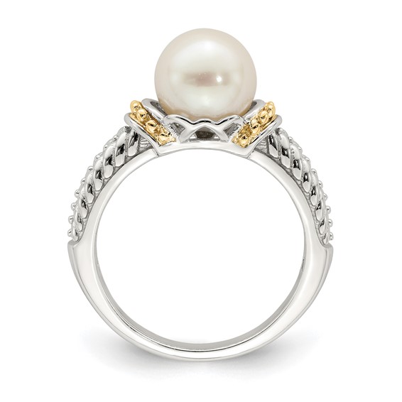 Shey Couture Sterling Silver Rhodium-plated with 14K Accent 8-9mm Freshwater Cultured Pearl Ring