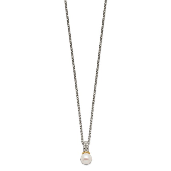 Shey Couture Sterling Silver Rhodium-plated with 14K Accent 18 Inch 8-9mm Freshwater Cultured Pearl Necklace