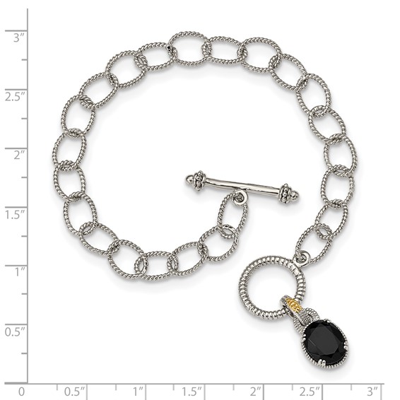 Shey Couture Sterling Silver Rhodium-plated with 14K Accent 7.5 Inch Black Onyx Toggle Bracelet