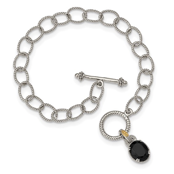 Shey Couture Sterling Silver Rhodium-plated with 14K Accent 7.5 Inch Black Onyx Toggle Bracelet