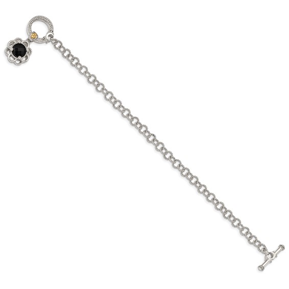 Shey Couture Sterling Silver Rhodium-plated with 14K Accent 7.5 Inch Checkerboard-cut Black Onyx and Diamond Toggle Bracelet