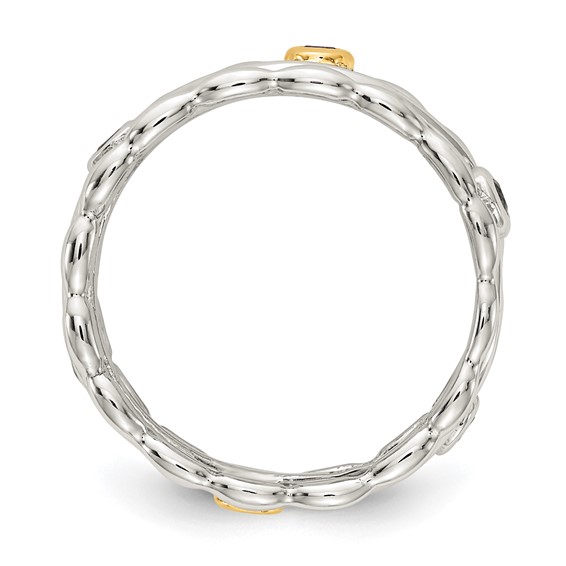 Shey Couture Sterling Silver Rhodium-plated with 14K Accent Round Bezel Amethyst Blue Topaz/Citrine/Garnet/Peridot and Smoky Quartz Ring