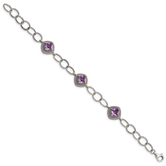 Shey Couture Sterling Silver with 14K Accent 7.5 Inch Cushion Amethyst Bracelet