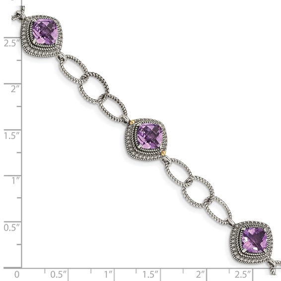 Shey Couture Sterling Silver with 14K Accent 7.5 Inch Cushion Amethyst Bracelet