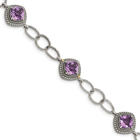 Shey Couture Sterling Silver with 14K Accent 7.5 Inch Cushion Amethyst Bracelet