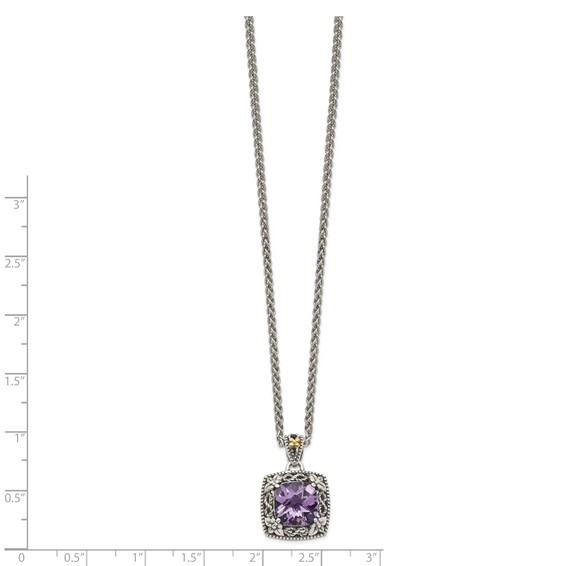 Shey Couture Sterling Silver with 14K Accent 18 Inch Antiqued Cushion Amethyst Necklace