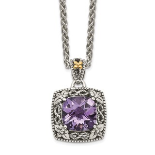 Shey Couture Sterling Silver with 14K Accent 18 Inch Antiqued Cushion Amethyst Necklace
