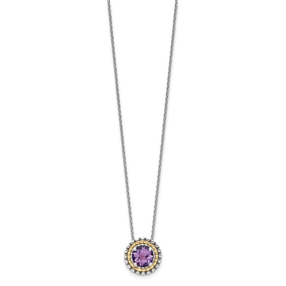Shey Couture Sterling Silver with 14K Accent 18 Inch Antiqued Round Amethyst Necklace