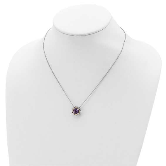 Shey Couture Sterling Silver with 14K Accent 18 Inch Antiqued Round Amethyst Necklace