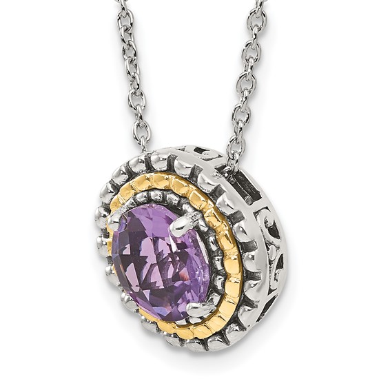 Shey Couture Sterling Silver with 14K Accent 18 Inch Antiqued Round Amethyst Necklace