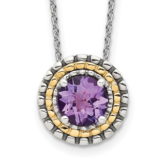 Shey Couture Sterling Silver with 14K Accent 18 Inch Antiqued Round Amethyst Necklace