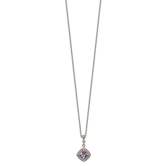 Shey Couture Sterling Silver with 14K Accent 18 Inch Antiqued Cushion Amethyst and Diamond Necklace