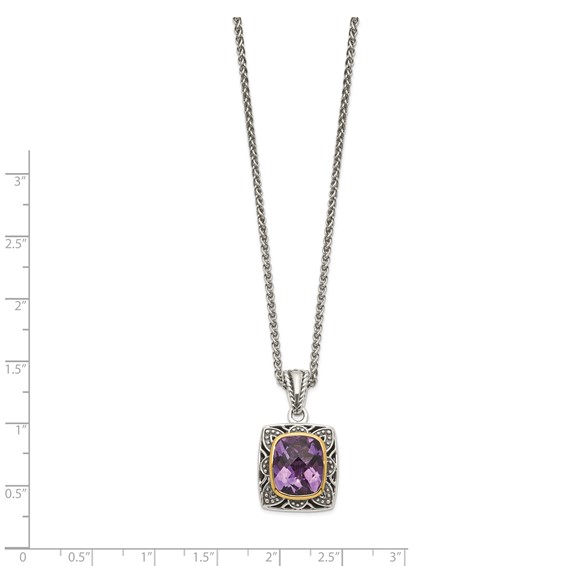 Shey Couture Sterling Silver with 14K Accent 18 Inch Antiqued Checkerboard-cut Cushion Bezel Amethyst Necklace