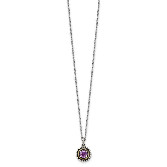 Shey Couture Sterling Silver with 14K Accent 18 Inch Antiqued Round Amethyst Necklace