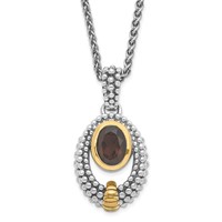 Sterling Silver & Flash Gold-plated Smoky Quartz Oval Necklace view 1