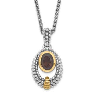 Sterling Silver & Flash Gold-plated Smoky Quartz Oval Necklace