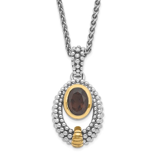 Sterling Silver & Flash Gold-plated Smoky Quartz Oval Necklace