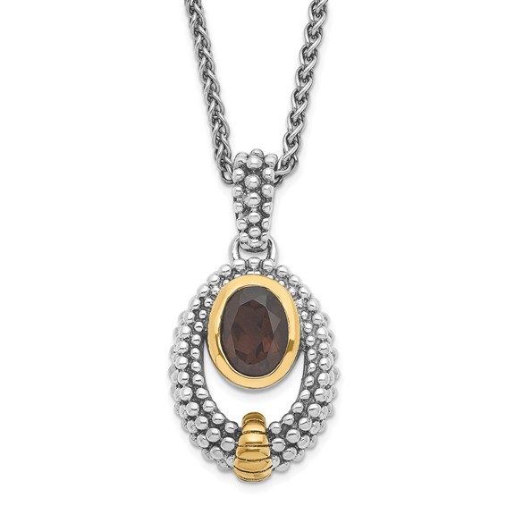 Sterling Silver & Flash Gold-plated Smoky Quartz Oval Necklace