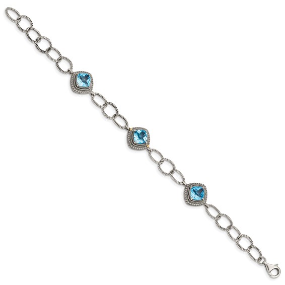 Shey Couture Sterling Silver with 14K Accent 7.5 Inch Antiqued Cushion Light Swiss Blue Topaz Bracelet