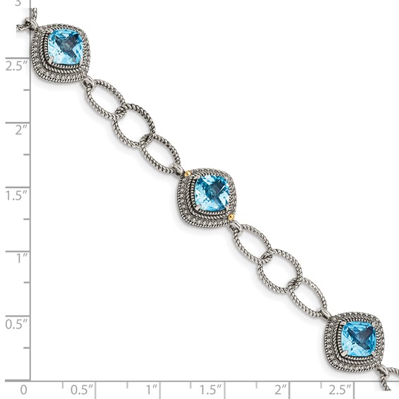 Shey Couture Sterling Silver with 14K Accent 7.5 Inch Antiqued Cushion Light Swiss Blue Topaz Bracelet