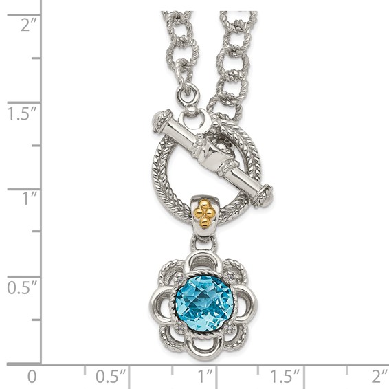 Shey Couture Sterling Silver Rhodium-plated with 14K Accent 18 Inch Round Light Swiss Blue Topaz and Diamond Toggle Necklace