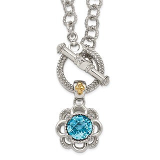 Shey Couture Sterling Silver Rhodium-plated with 14K Accent 18 Inch Round Light Swiss Blue Topaz and Diamond Toggle Necklace