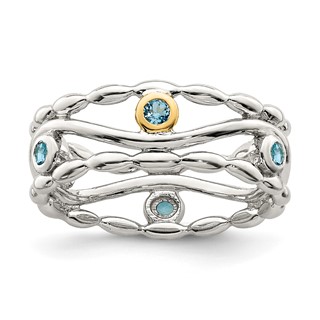 Shey Couture Sterling Silver Rhodium-plated with 14K Accent Light Swiss Blue Topaz Ring