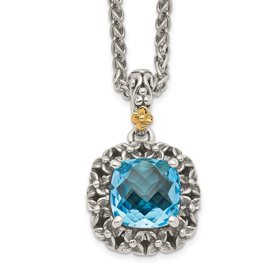 Shey Couture Sterling Silver with 14K Accent 18 Inch Antiqued Blue Topaz Necklace