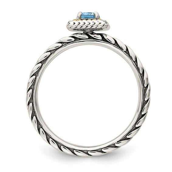 Shey Couture Sterling Silver with 14K Accent Antiqued Emerald-cut Light Swiss Blue Topaz Ring