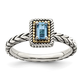 Shey Couture Sterling Silver with 14K Accent Antiqued Emerald-cut Light Swiss Blue Topaz Ring
