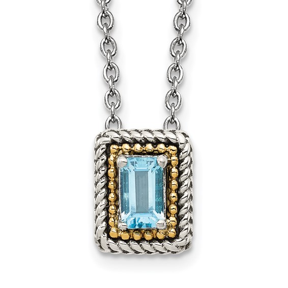 Shey Couture Sterling Silver with 14K Accent 18 Inch Emerald-cut Antiqued Light Swiss Blue Topaz Necklace