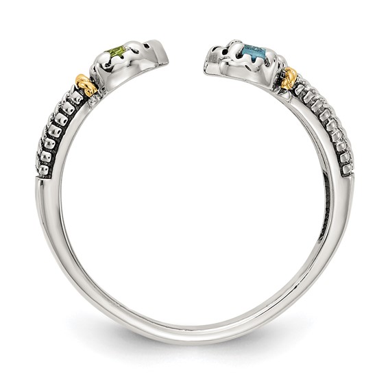 Shey Couture Sterling Silver with 14K Accent Antiqued .22Round Light Swiss Blue Topaz and .12Round Peridot Ring