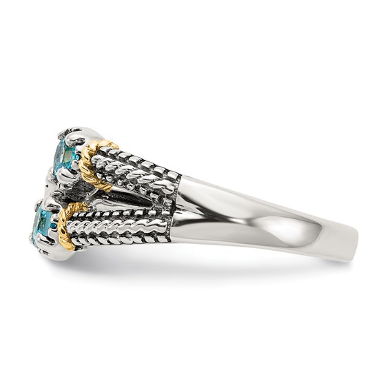 Shey Couture Sterling Silver with 14K Accent Antiqued .22Round Light Swiss Blue Topaz and .12Round Peridot Ring