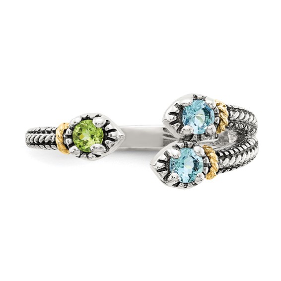Shey Couture Sterling Silver with 14K Accent Antiqued .22Round Light Swiss Blue Topaz and .12Round Peridot Ring