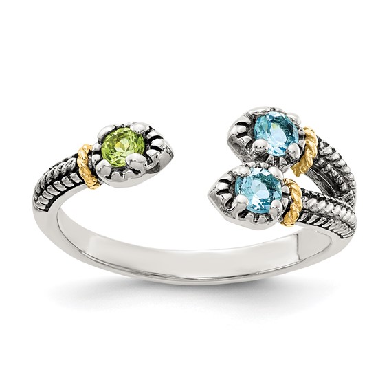 Shey Couture Sterling Silver with 14K Accent Antiqued .22Round Light Swiss Blue Topaz and .12Round Peridot Ring
