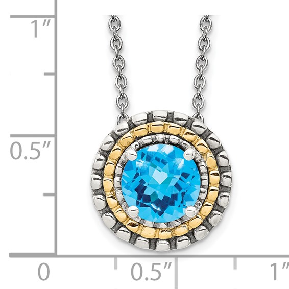 Shey Couture Sterling Silver with 14K Accent 18 Inch Antiqued Round Light Swiss Blue Topaz Round Necklace